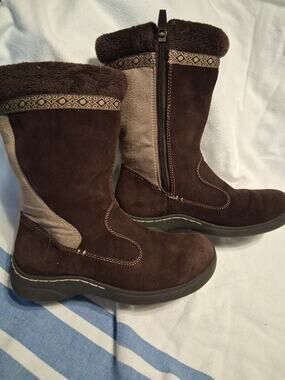 Natural Sport Dr Scholls Everest Brown Leather Suede Winter Boots Faux Fur Sz 6